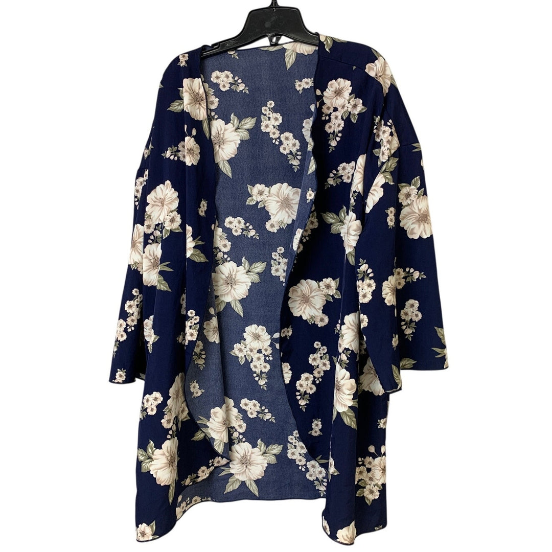 Shein Curve Womens 2XL Navy Blue Floral Half Sleeve Open Front Cardigan