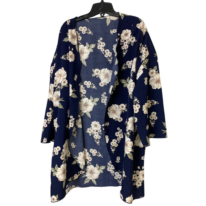 Shein Curve Womens 2XL Navy Blue Floral Half Sleeve Open Front Cardigan