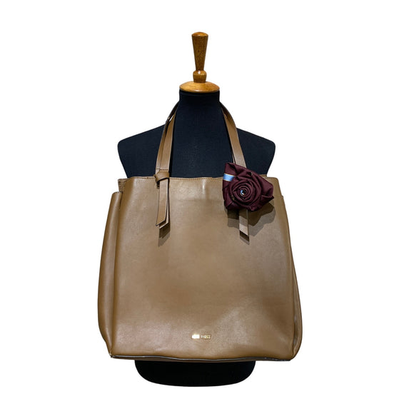 Nine West Upcycled Neck Tie Rose Cognac Brown Faux Leather Purse Handbag Tote