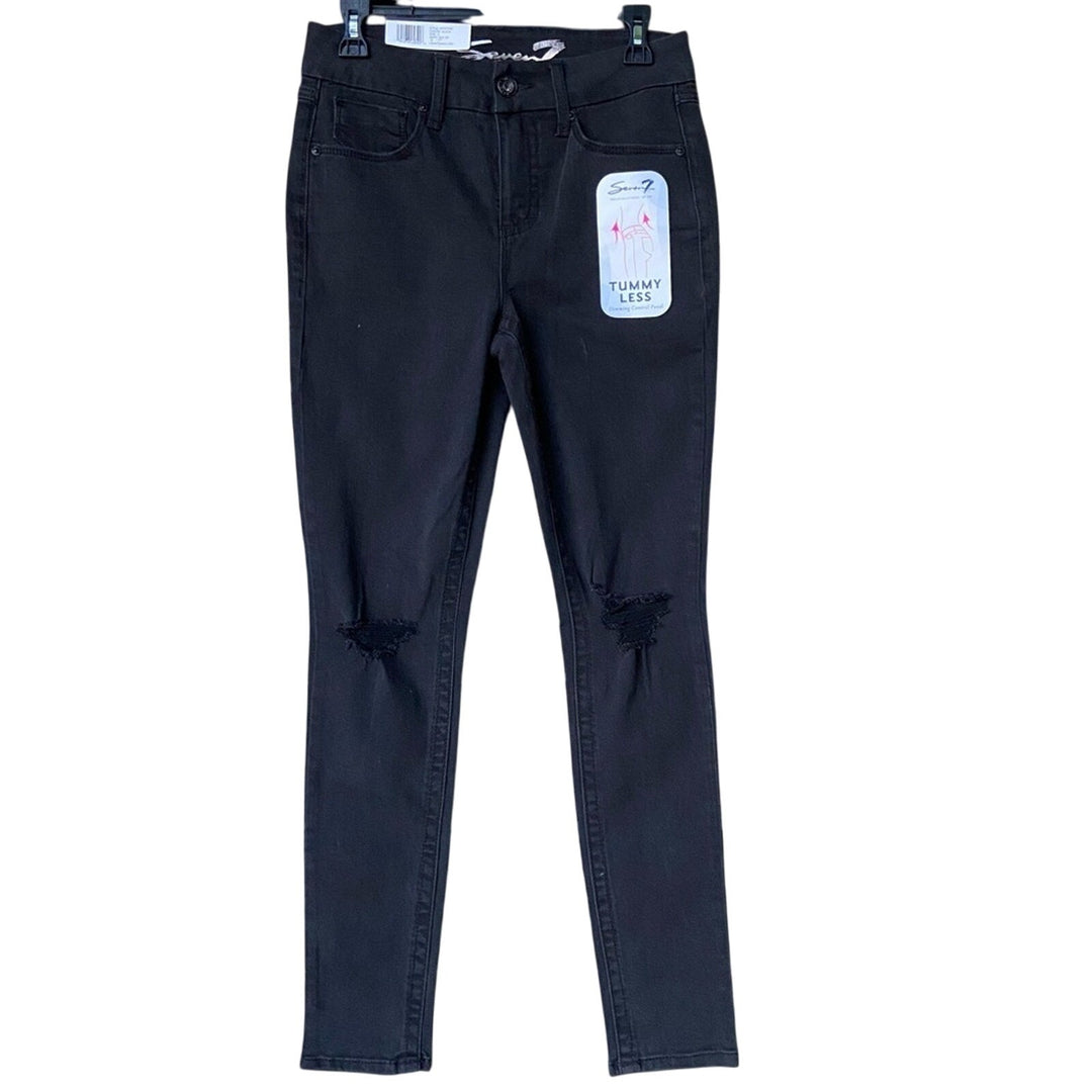 NWT New Seven7 Womens Size 4 Black High Rise Skinny Distressed Denim Jeans