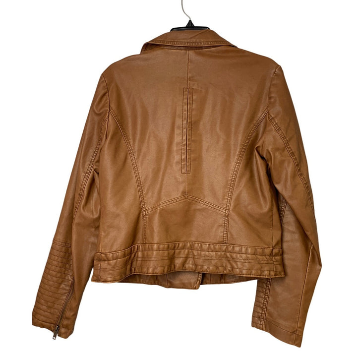 Universal Thread Womens Medium Brown Faux Leather Long Sleeve Cropped Jacket