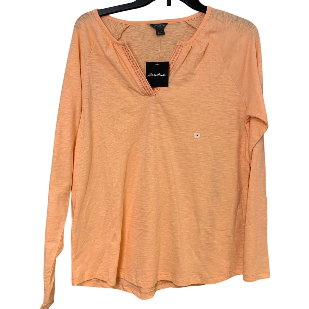 2 New Eddie Bauer Womens Small Daisy Slub Notch Neck Try Out Long Sleeve Shirts