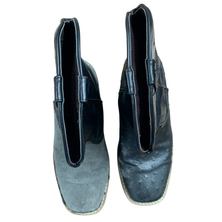 IUV Mens Size 8 Black Western Ostrich Style Embroidered Pull On Cowboy Boots