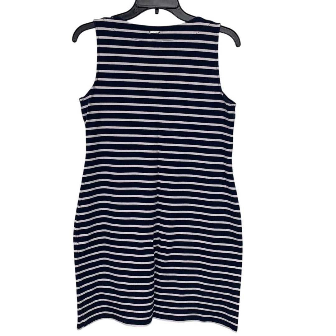 Nautica Womens Medium 100% Cotton Sleeveless Striped Lace Up V Neck Mini Dress