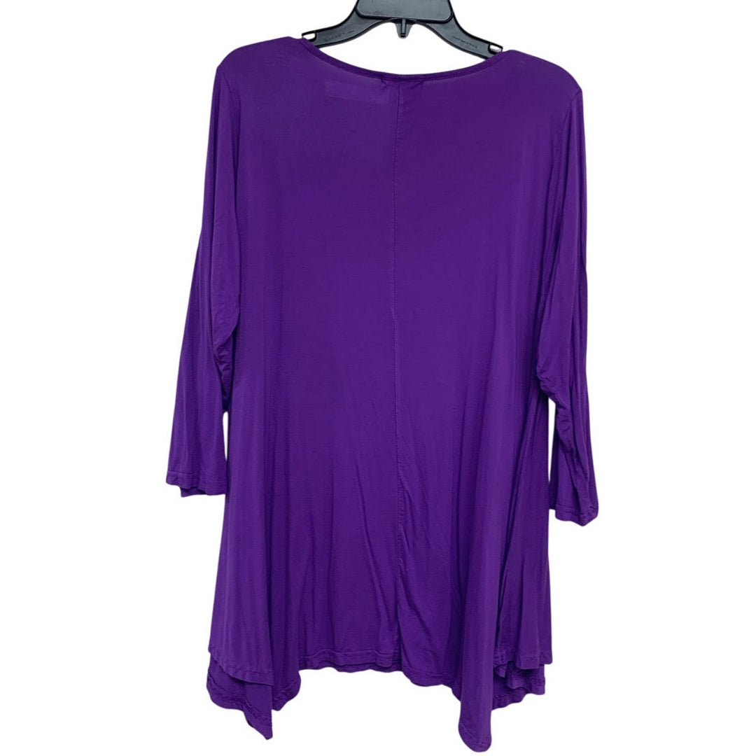 Upcycled Hand Printed Womens 3X Purple Pickleball Long Sleeve Flowy Tee Shirt