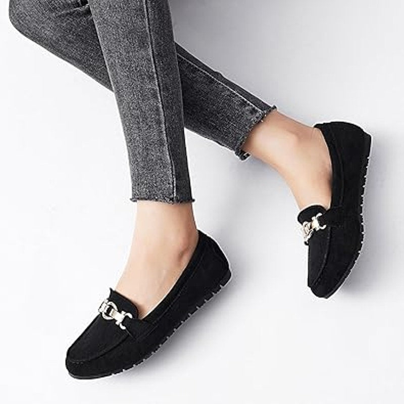 Cvistpieo Womens Size 7.5 Black Faux Suede Slip On Loafers Business Casual Shoes