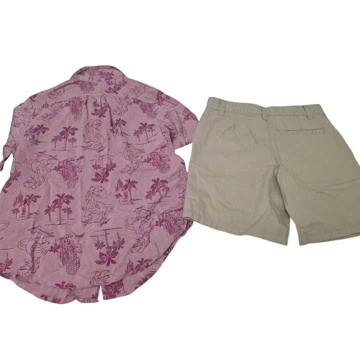 New Cat &amp; Jack Boys Medium Dinosaur Surfer Shirt w Khaki Shorts Outfit Set