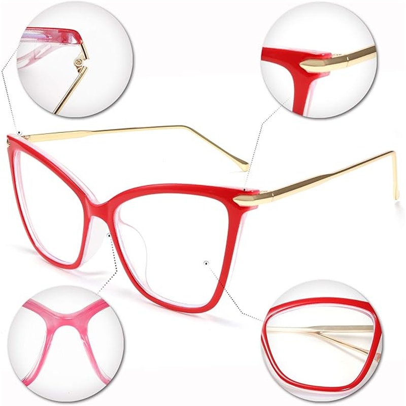 New Feisedy Womens Red Gold Blue Light Blocking Oversized Cat Eye Glasses