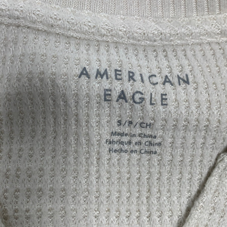 New American Eagle Womens Small PolyElastane Waffled Long Sleeve V Neck Top