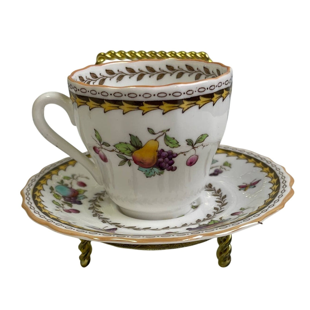 Vintage Spode Rockingham Cup &amp; Saucer Fruit 695905 Bone China England Teacup Set