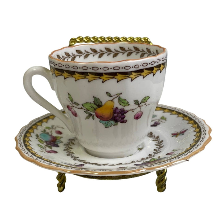 Vintage Spode Rockingham Cup &amp; Saucer Fruit 695905 Bone China England Teacup Set