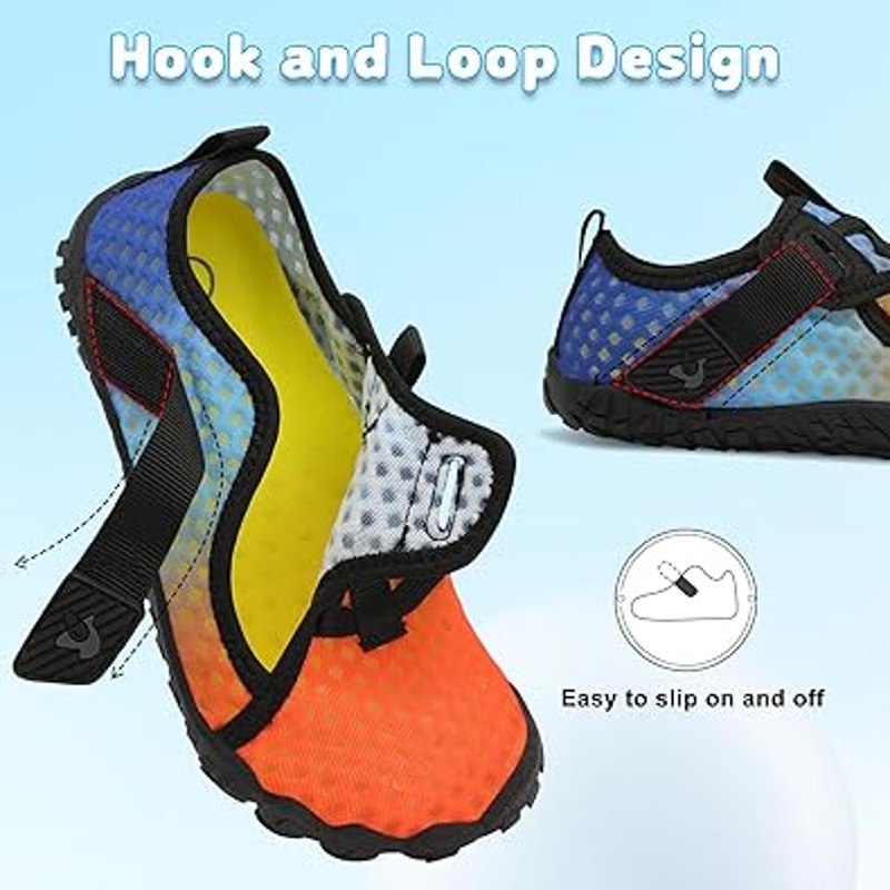 LeIsfIt Little Boys Size 11 Blue Orange Hook Loop Slide On Non Skid Water Shoes