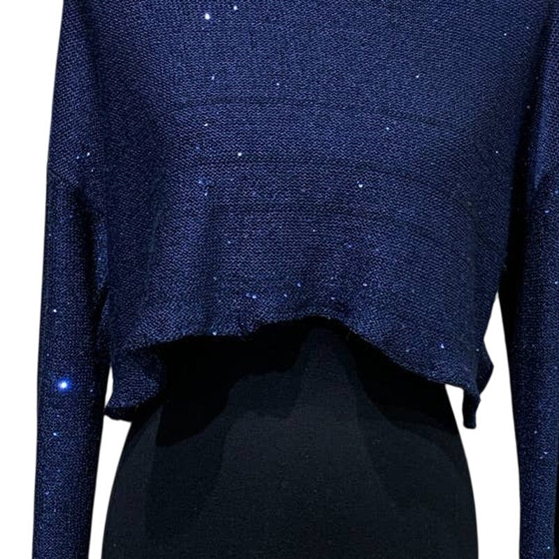 New Directions Large Cropped Long Sleeve Sequin Glitter Shiny Reworked Sweater