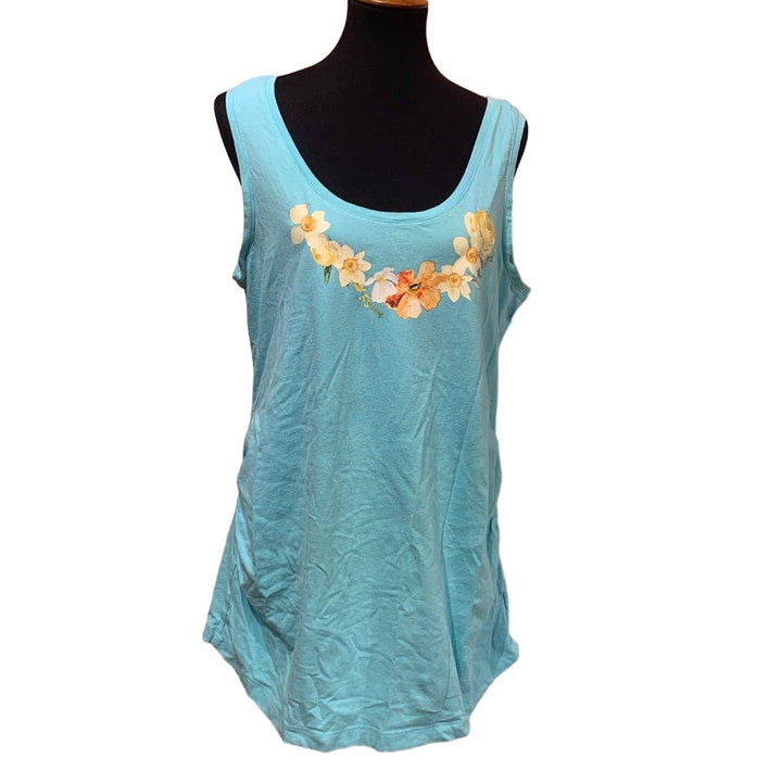 Hand Printed Upcycled Motherhood Maternity XL Flowers Side Gathered Tank Top