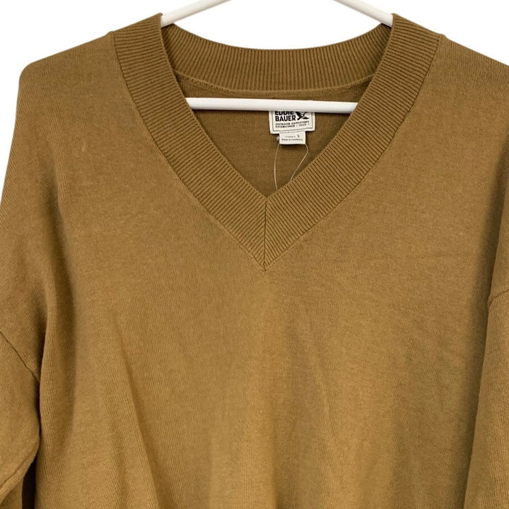 New Eddie Bauer Womens Camel Brown 100% Cotton Everyday V-Neck Pullover Sweater