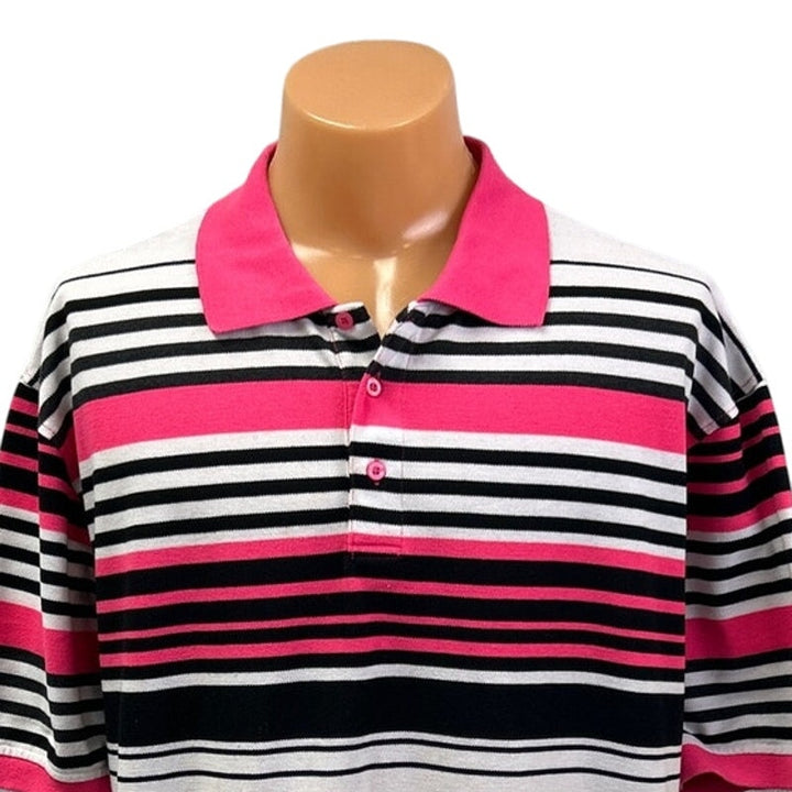 Brooklyn State Mens 3XL Multi Stripe PolyCotton Short Sleeve Collared Polo Shirt