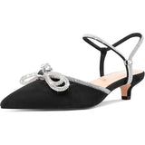 Aachcol Womens Size 10 Black Silver Closed Toe Rhinestone Bow Kitten Heels