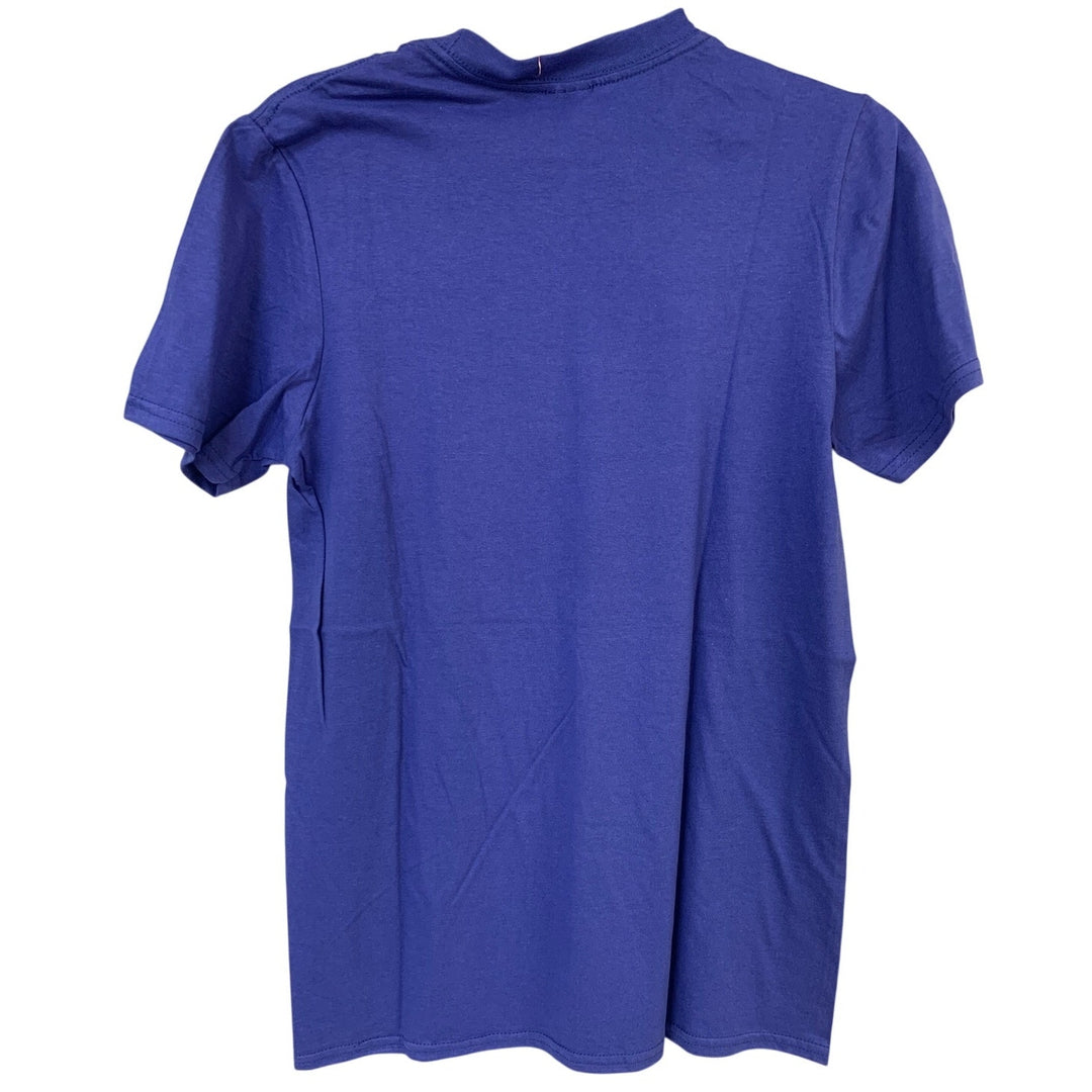 New Hand Printed Womens Small Blue Save The Earth World Short Sleeve Tee Shirt