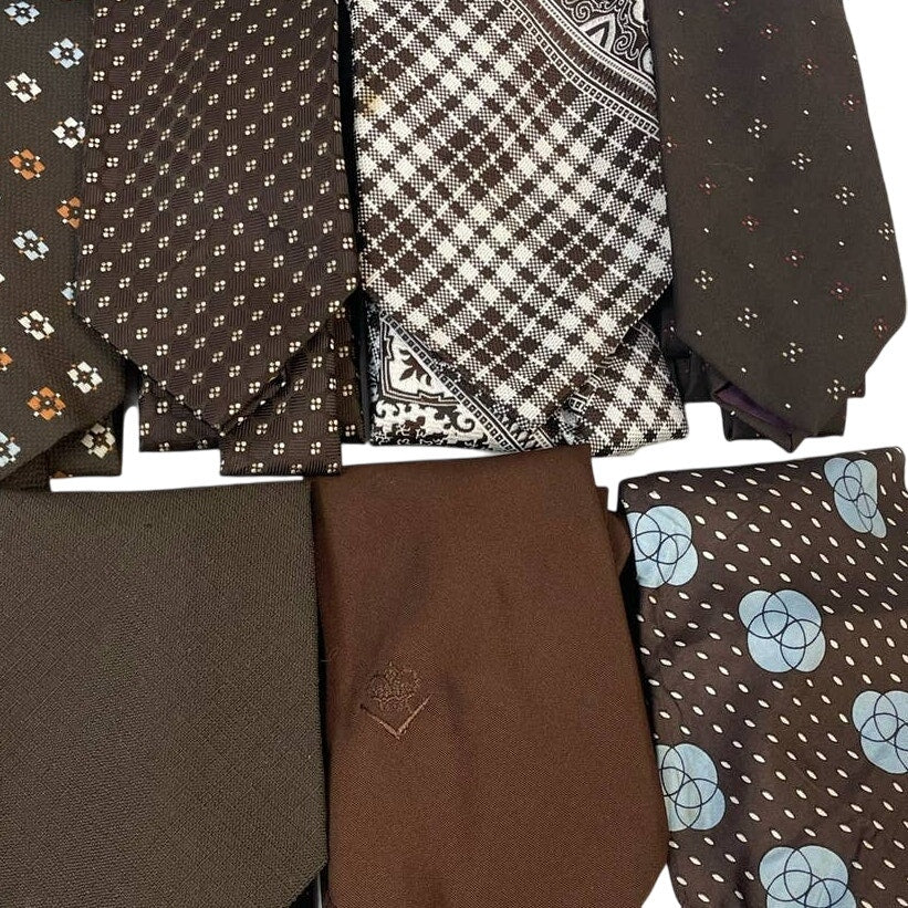 Lot of 10 Brown White Vintage &amp; Modern Career Silk Polyester Necktie Ties