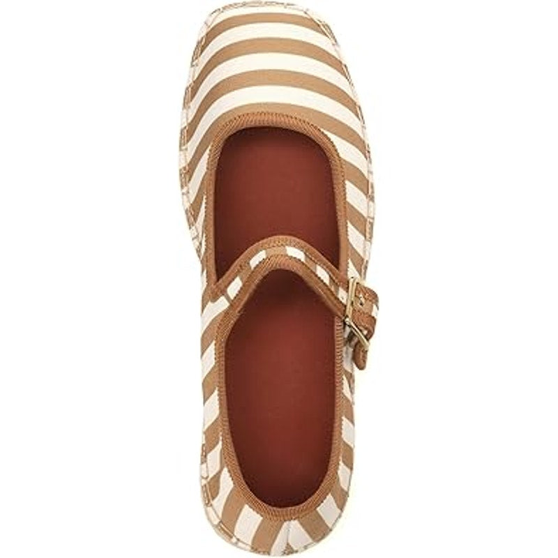Womens Size 9.5 Brown Striped Mary Jane Woven Espadrilles Platform Sandal Shoes