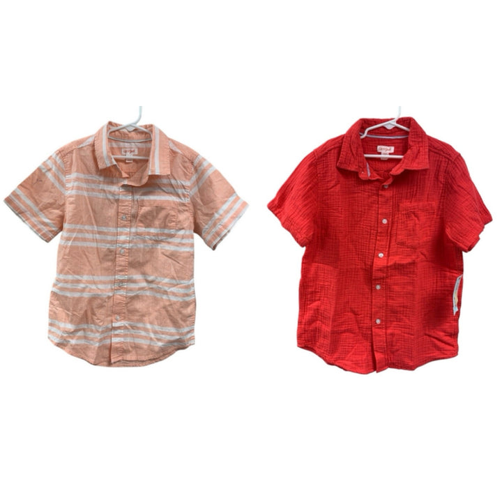 2 New Cat &amp; Jack Boys Medium (8) Short Sleeve Striped Melon Button Up Shirts