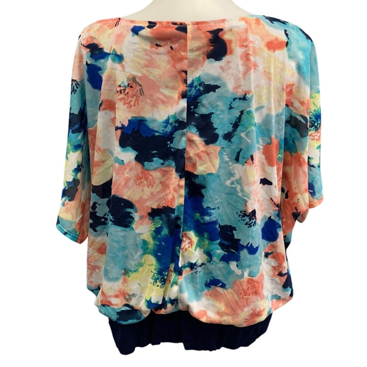 Alyx Womens Plus Size 2X Floral Scoop Neck Half Sleeve Blouson Layer Blouse Top
