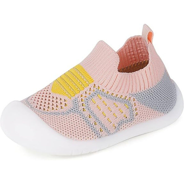 Baby Girls Size 0 Pink Yellow Sneakers Slip On Round Toe Rubber Sole Shoes