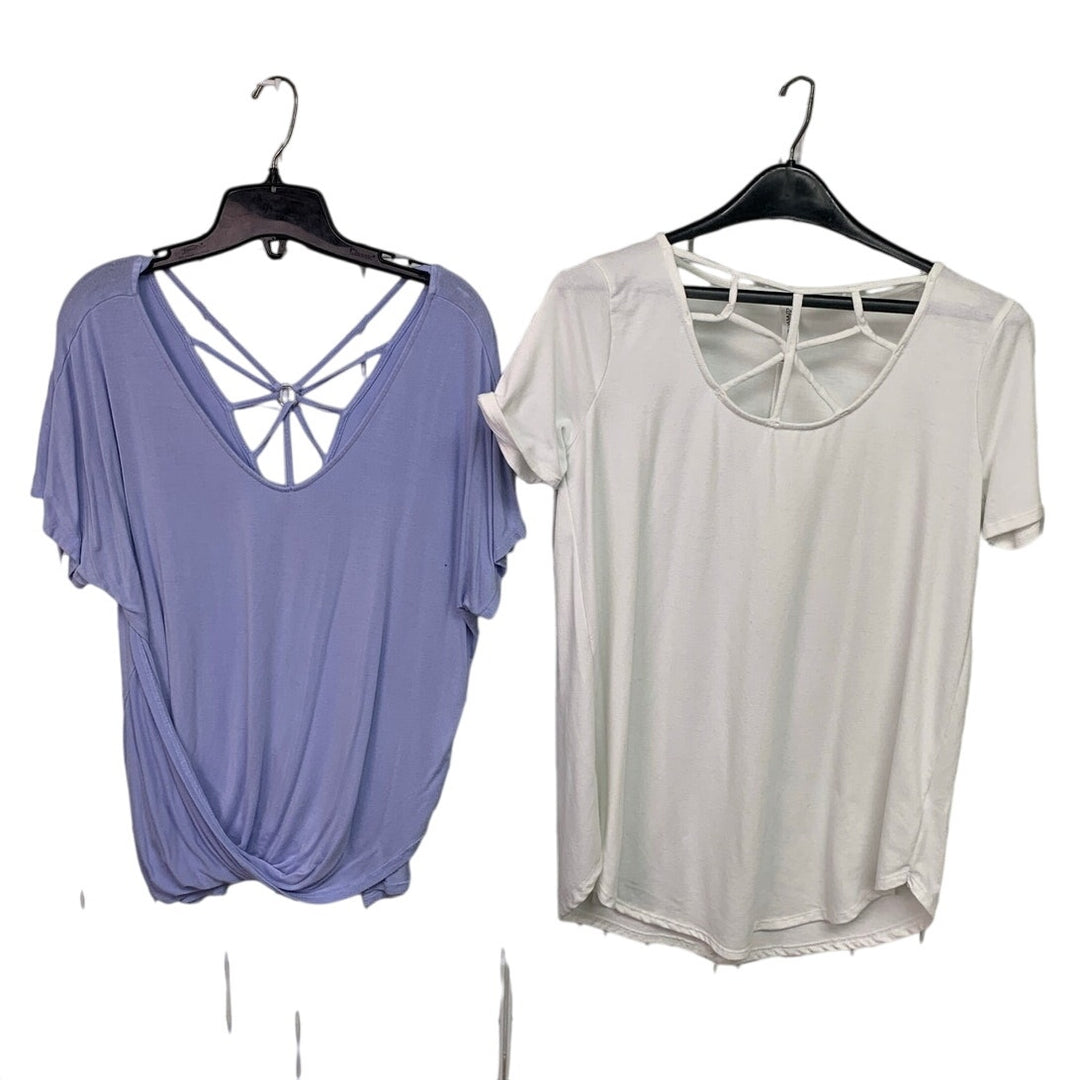 Lot of 2 Maurices Zenana Womens Medium Short Sleeve Lace Design Shirts