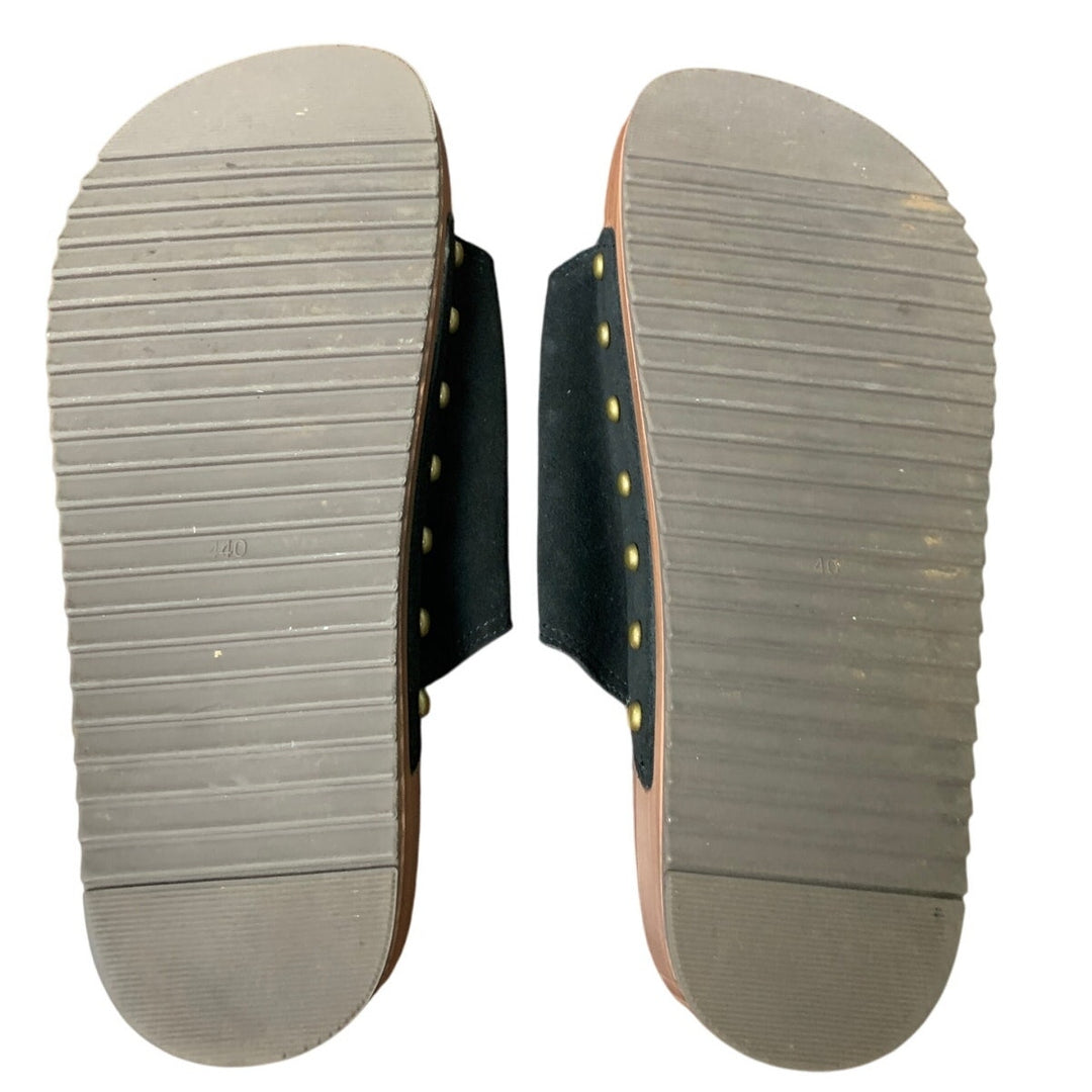 Ubfen Womens 9.5 Black Faux Suede Slide On Buckle Cushion Footbed Sandal Shoes