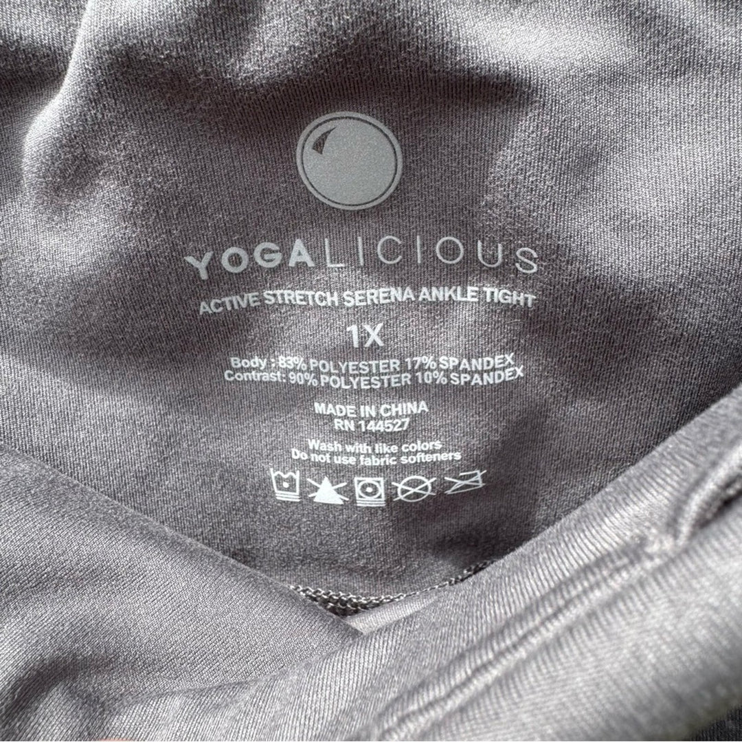 NWT New Yogalicious Womens Size 1X Serena Gray Ankle Stretch Leggings w Pockets