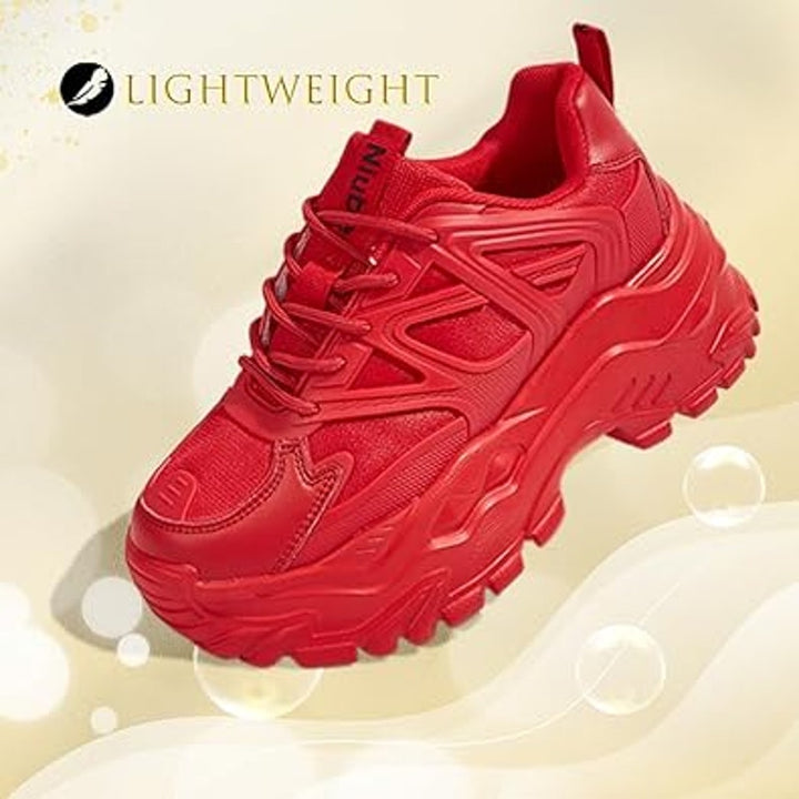 Niluber Womens Size 7 Red Chunky Lace Up NonSlip Platform Athletic Sneaker Shoes