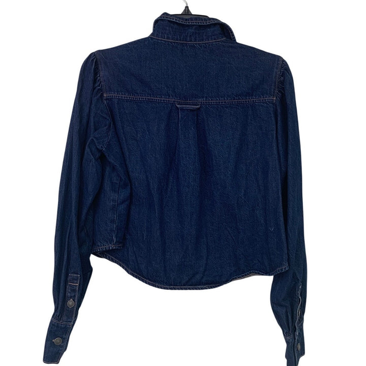 New American Eagle Womens Small Half Button Long Sleeve Denim Jean Jacket