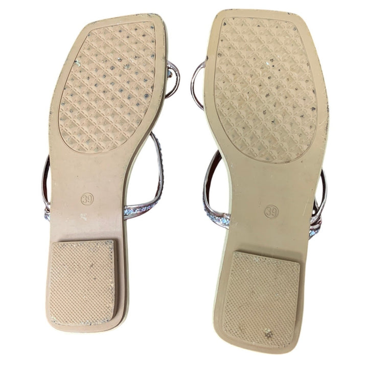 Gorglitter Womens 8.5 Butterfly Toe Strap Rhinestone Slide On Flip Flop Sandals