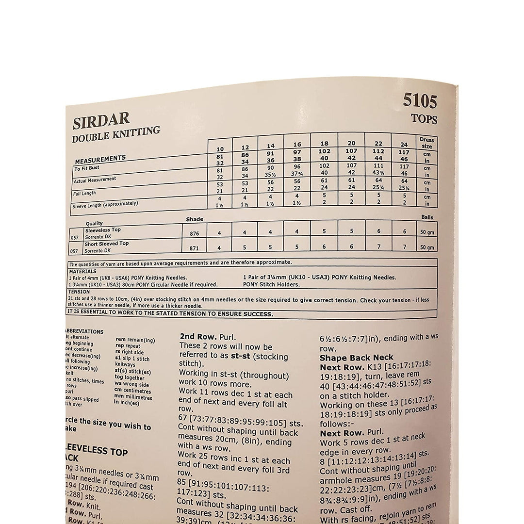 New Sirdar 5105 Sorrento Short Sleeve Sweater Knitting Pattern w Larger Sizes