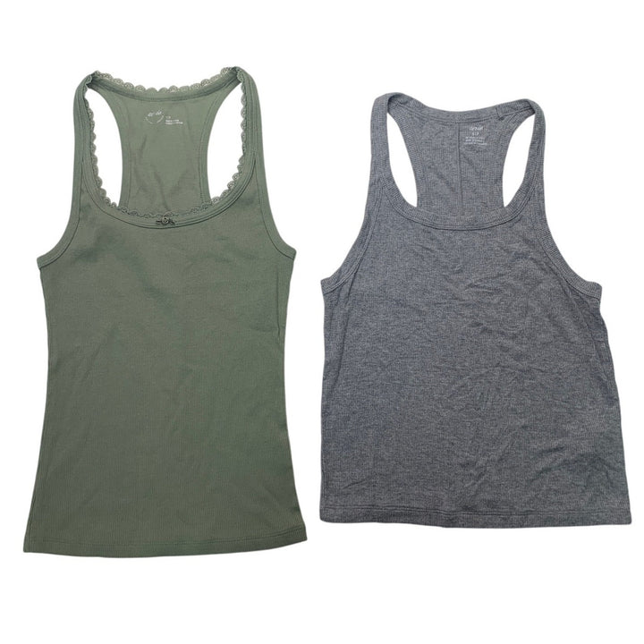 2 New American Eagle Womens Small Olive Green Gray Sleeveless Ribbed Tank Tops