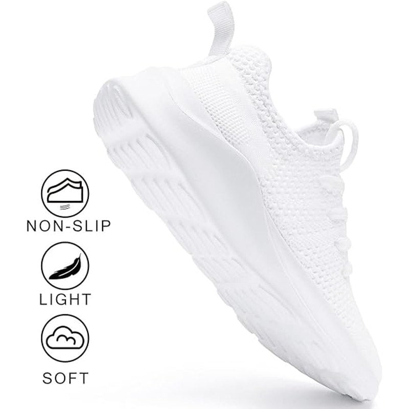 New Women Size 8.5 White Breathable Mesh Lace Up Non Slip Walking Athletic Shoes