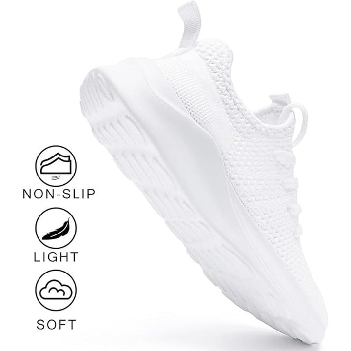 New Women Size 8.5 White Breathable Mesh Lace Up Non Slip Walking Athletic Shoes