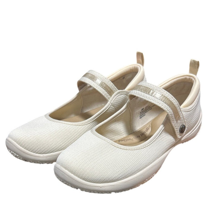 New JSport Womens Size 7.5 Beige Tan Hook Loop Closure Mary Jane Comfort Shoes