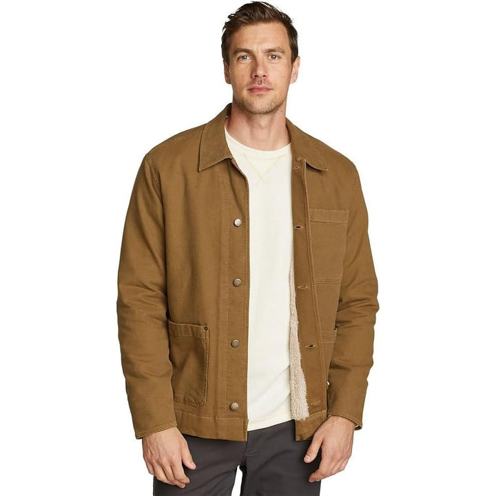New Eddie Bauer Mens Hazelnut Brown Elkhorn Canvas Workwear Shirt Jacket Coat