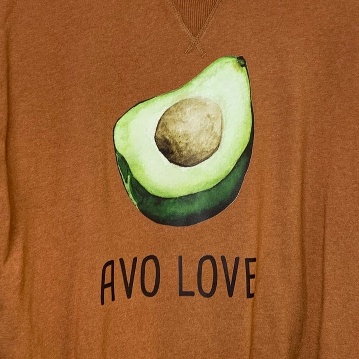 New Hand Printed Womens Medium Avo Love Avocado Veggie Long Sleeve Sweatshirt
