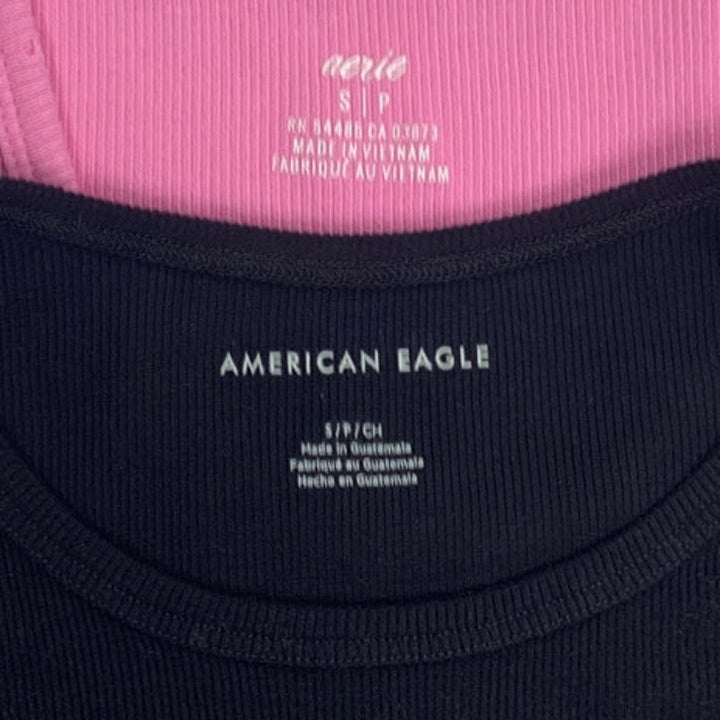 2 New American Eagle Womens Small Pink Black Ribbed Sleeveless Tank Tops
