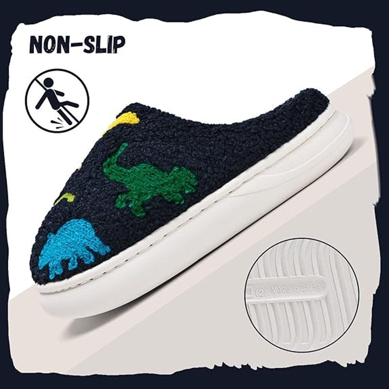 IceUnicorn Boys Size 5 Navy Blue Dinosaurs Warm Winter House Slippers Shoes