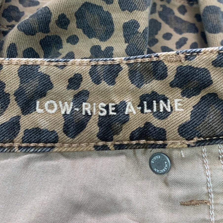 New American Eagle Womens Medium Leopard Button-Up A Line Low Rise Denim Skirt