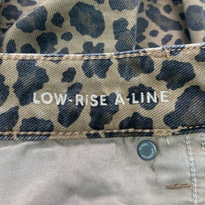 New American Eagle Womens Medium Leopard Button-Up A Line Low Rise Denim Skirt