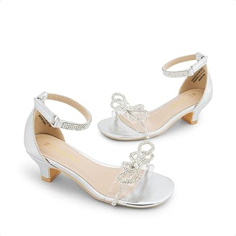 Dream Pairs Little Girls Size 3 Silver Rhinestone Bow 2" Heel Wedding Shoes