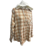 3 New Womens Large Red Tan Green Long Sleeve Plaid Flannel Button Up Hoodies