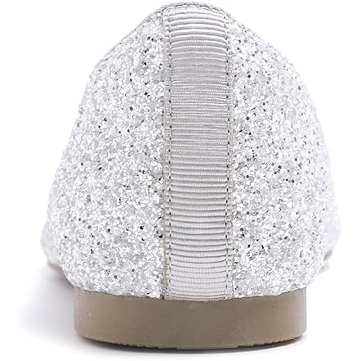 New Fever Sole Womens 7 Silver Glitter Pointed Toe Slip On Ballet Flat Shoes