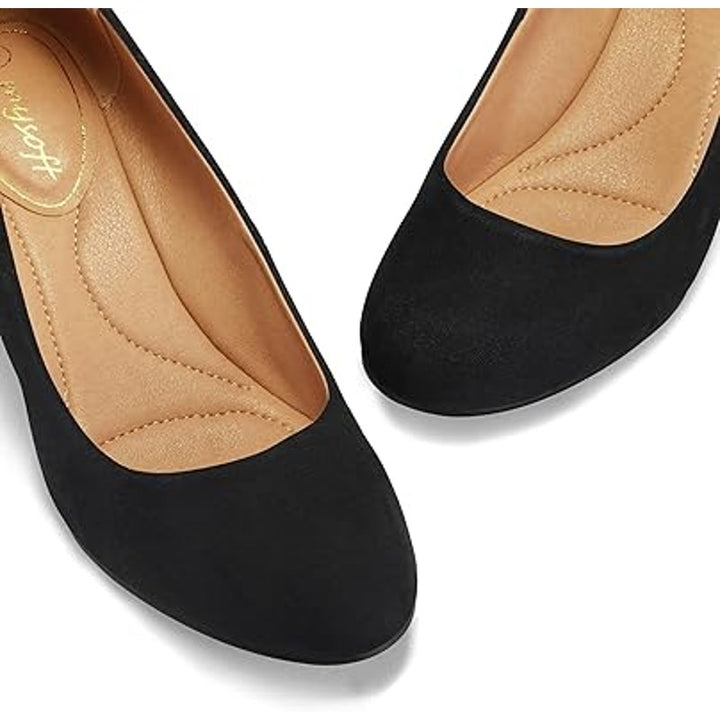 Mysoft Womens Size 10 Black Faux Suede 2.5" Block Heel Round Toe Pumps Shoes