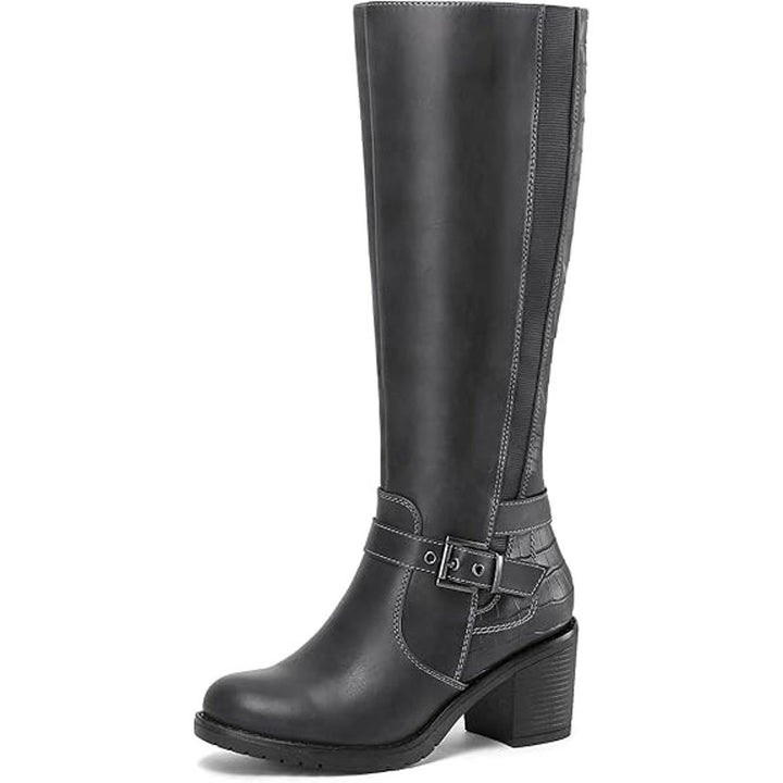 New Mysoft Womens Size 9.5 Gray Knee High 3" Chunky Block Heel Side Zip Boots