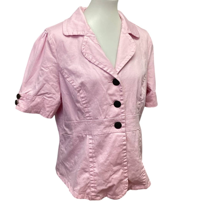 Live A Little Womens XL Cotton Blend Pink Short Sleeve Button Up Jacket Blouse